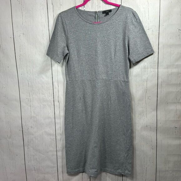 J Crew Womens Gray A Line Short Sleeves Knit Cotton Summer Minimalist Dress - Picture 2 of 15